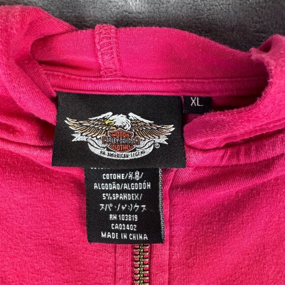 VTG y2k Women's Pink Studded Harley Davidson Angel Wings Hoodie Shirt Sz XL - Picture 4 of 12